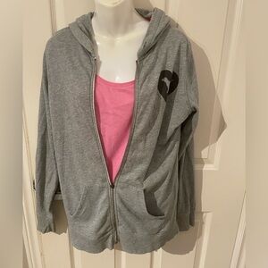 PINK bundled Gray Zip-Up Hoodie with Heart Detail with long sleeve tee shirt